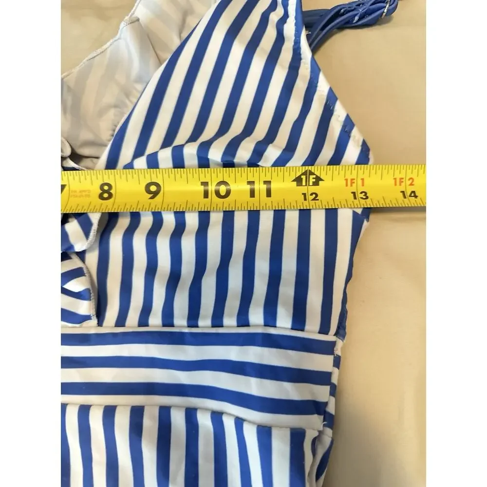 Cupshe Blue And White Stripe Coastal One Piece Swimsuit Small Ruffle Summer